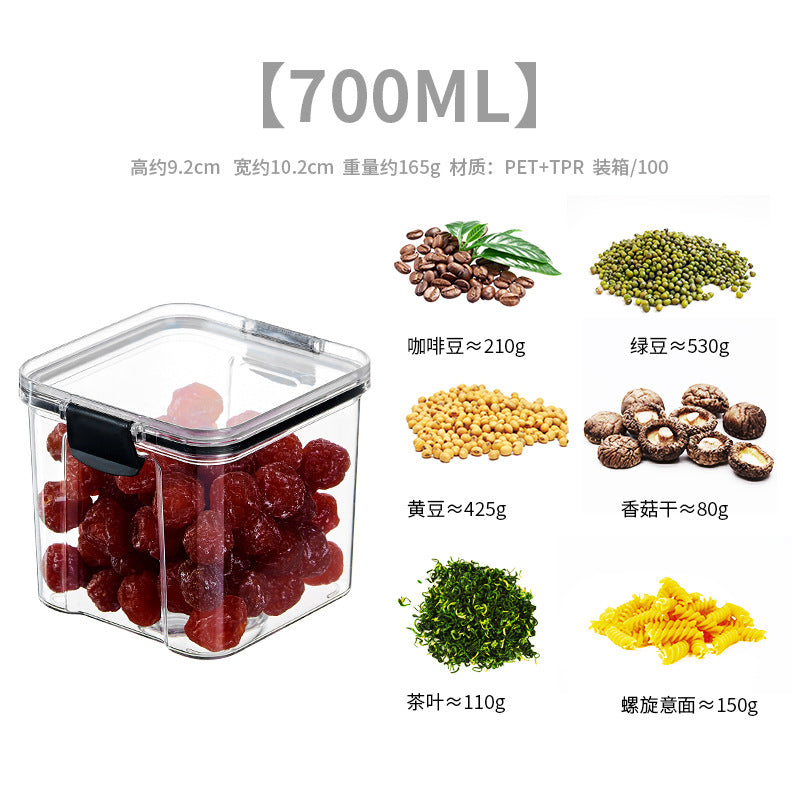 Square flower tea packaging box, 460ml, four-compartment plastic airtight container, food-grade storage box.