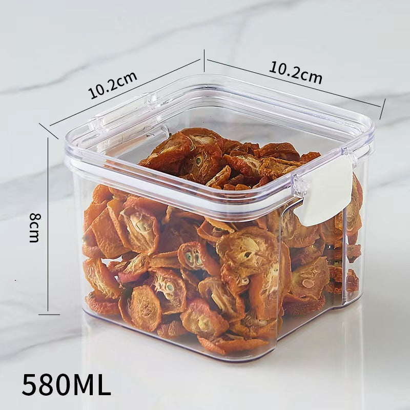 Square flower tea packaging box, 460ml, four-compartment plastic airtight container, food-grade storage box.