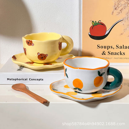 Creative hand-kneaded high temperature resistant ceramic cup ins Korean style small fresh mug breakfast cup milk cup coffee cup saucer