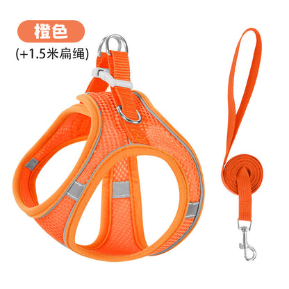 New vest-style pet leash nylon mesh dog harness set, reflective for dogs, available for wholesale.