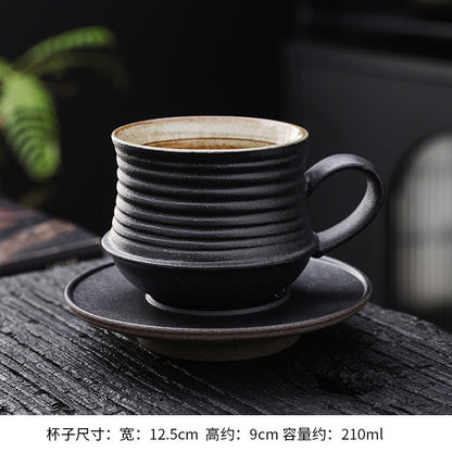Cross-border retro coarse ceramic coffee cup and saucer set, American style personalized hand-pulled flower mug, household tea cup wholesale.