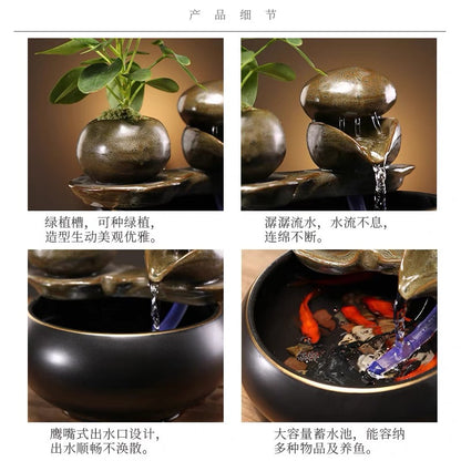 Simple small water ornaments ceramic fortune-attracting Chinese Zen tea table tea table office desktop study decoration