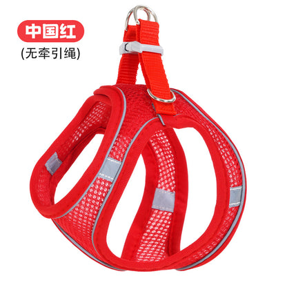 New vest-style pet leash nylon mesh dog harness set, reflective for dogs, available for wholesale.