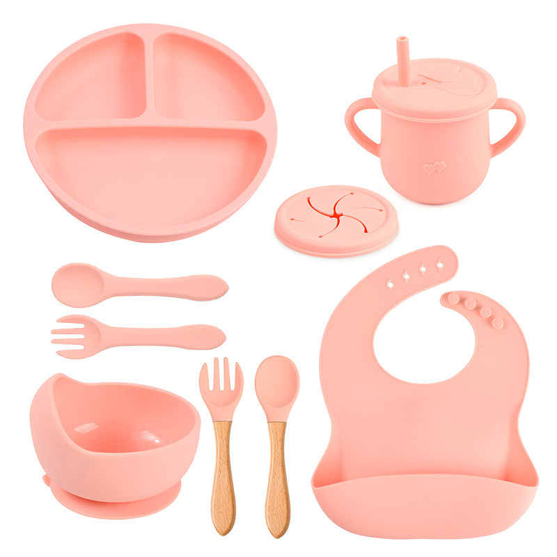 Baby food tray with compartments, baby suction cup, food-grade silicone bowl, tableware set, children's complementary food silicone tray