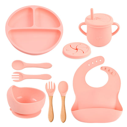 Baby food tray with compartments, baby suction cup, food-grade silicone bowl, tableware set, children's complementary food silicone tray