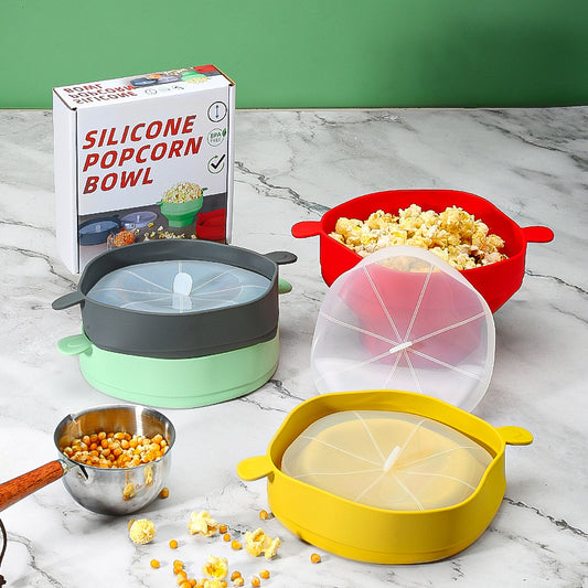 Silicone popcorn bucket with handle silicone popcorn bowl microwave oven foldable popcorn bucket
