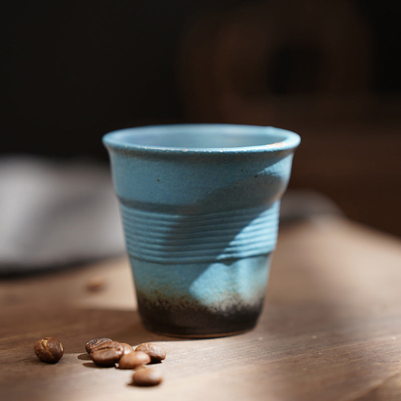 90ml espresso cup cross-border creative retro stoneware hand-kneaded wrinkled cup latte cup medieval ceramic tea cup