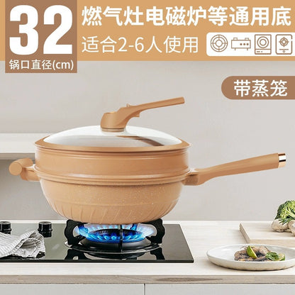 Frying pan household aluminum alloy clay micro pressure cooker non-stick pan multi-function frying and cooking all-in-one uncoated pan