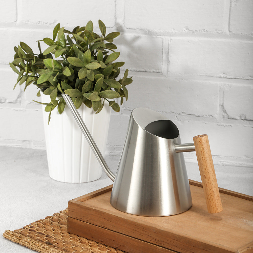New long mouth fleshy watering kettle household watering kettle wooden handle stainless steel watering kettle gardening tools
