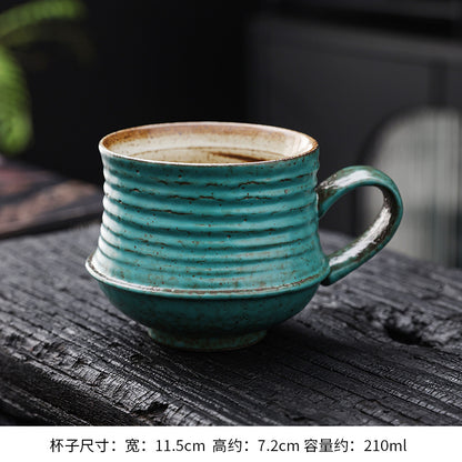 Cross-border retro coarse ceramic coffee cup and saucer set, American style personalized hand-pulled flower mug, household tea cup wholesale.