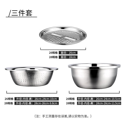 Factory direct supply stainless steel multifunctional grater three-piece set washing rice sieve grater basin kitchen drain washing basin
