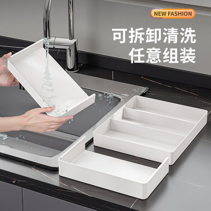Kitchen drawer retractable storage box deep cabinet with removable plastic tray retractable partition storage box