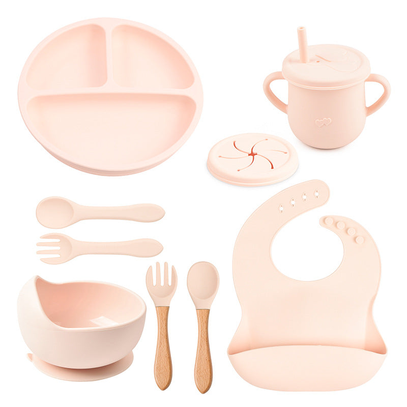 Baby food tray with compartments, baby suction cup, food-grade silicone bowl, tableware set, children's complementary food silicone tray