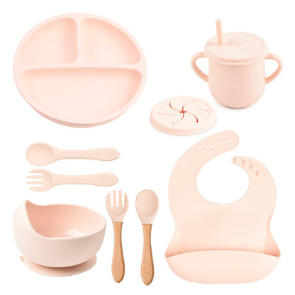 Baby food tray with compartments, baby suction cup, food-grade silicone bowl, tableware set, children's complementary food silicone tray