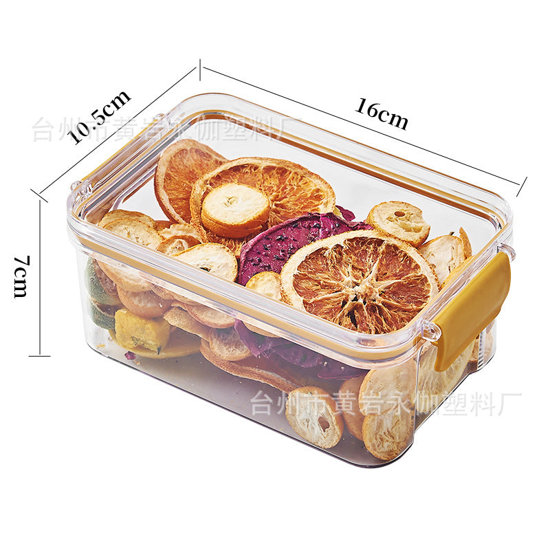 Square flower tea packaging box, 460ml, four-compartment plastic airtight container, food-grade storage box.