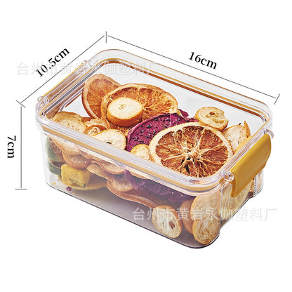 Square flower tea packaging box, 460ml, four-compartment plastic airtight container, food-grade storage box.