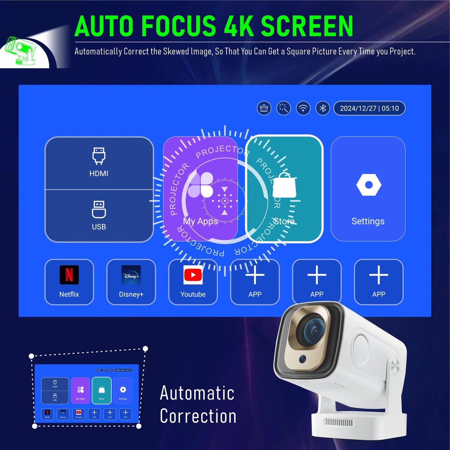 1080P 200 ANSI HY260Pro projector auto focus 1080P ultra-short throw voice remote control Android projector