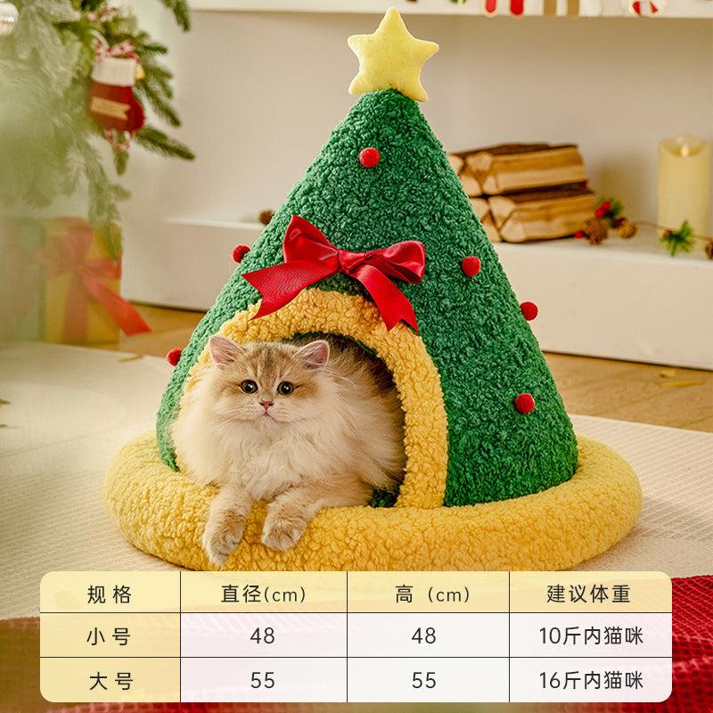 Christmas cat bed, winter warm cat bed, semi-enclosed Christmas dog bed, socks, pet bed, cross-border wholesale.