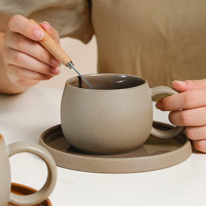 Coffee cup set ceramic retro stoneware Japanese mug saucer combination wholesale Nordic afternoon tea breakfast cup