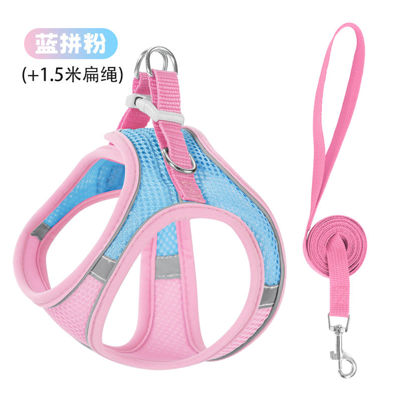 New vest-style pet leash nylon mesh dog harness set, reflective for dogs, available for wholesale.
