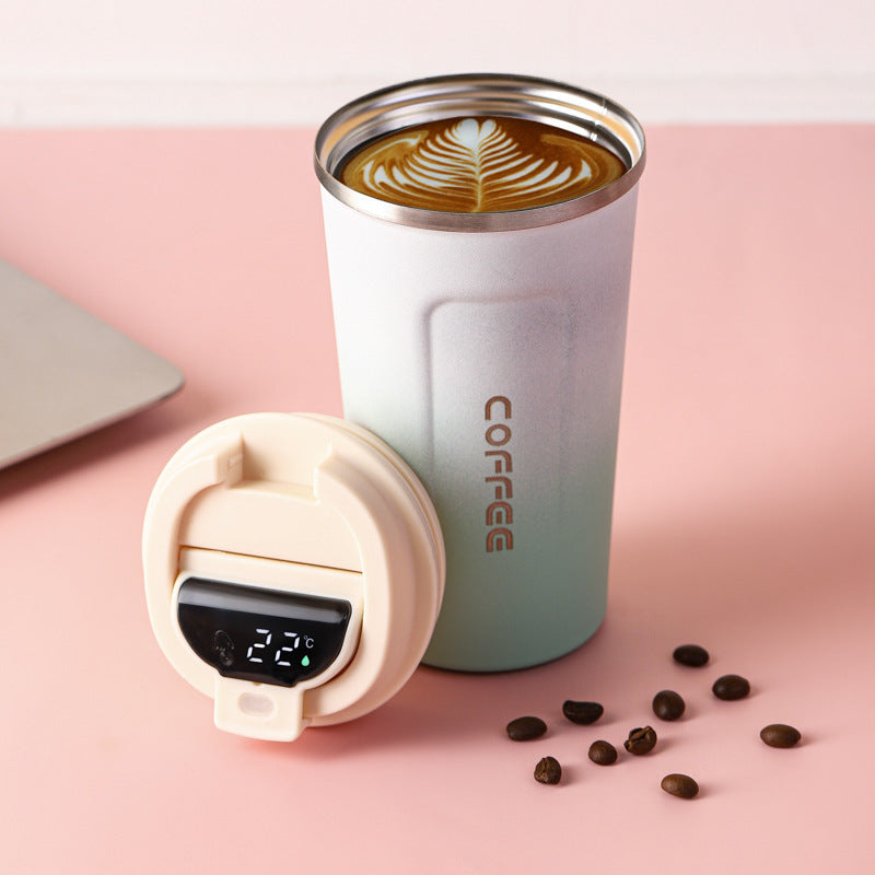 Simple style pure color 304 stainless steel thermos cup intelligent display temperature coffee cup car portable wholesale logo