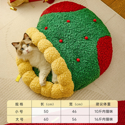 Christmas cat bed, winter warm cat bed, semi-enclosed Christmas dog bed, socks, pet bed, cross-border wholesale.