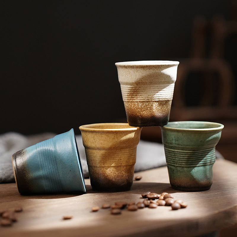 90ml espresso cup cross-border creative retro stoneware hand-kneaded wrinkled cup latte cup medieval ceramic tea cup