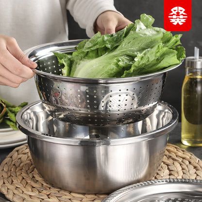Factory direct supply stainless steel multifunctional grater three-piece set washing rice sieve grater basin kitchen drain washing basin