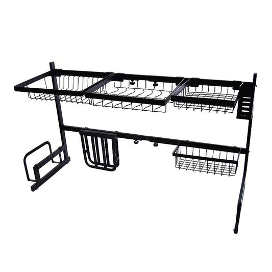 Cross-border same style telescopic kitchen sink black storage rack stainless steel drain rack knife rack dish washing storage rack