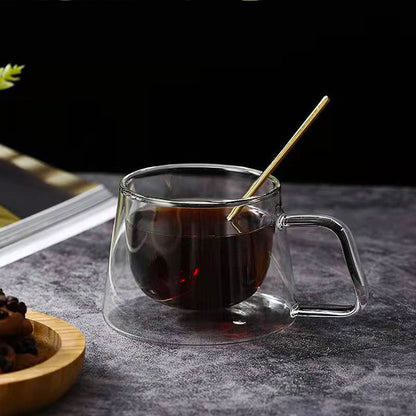 For sale manufacturer creative glass coffee cup double-layer insulated belt handle glass mug cappuccino breakfast cup