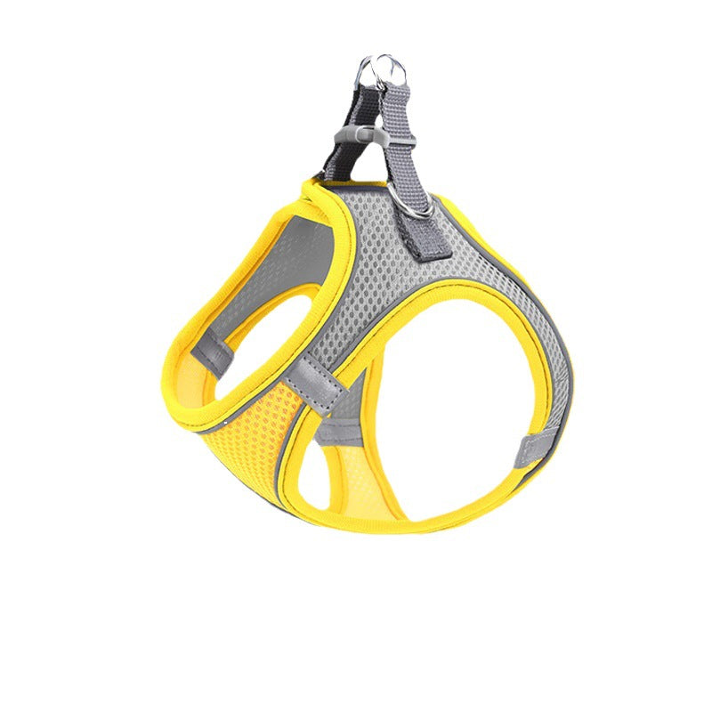 New vest-style pet leash nylon mesh dog harness set, reflective for dogs, available for wholesale.