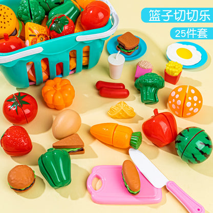 Fruit cutting toys Qieqiele girls simulation vegetable cake basket children's play house kitchen toy set
