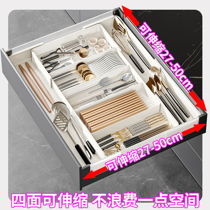 Kitchen drawer retractable storage box deep cabinet with removable plastic tray retractable partition storage box