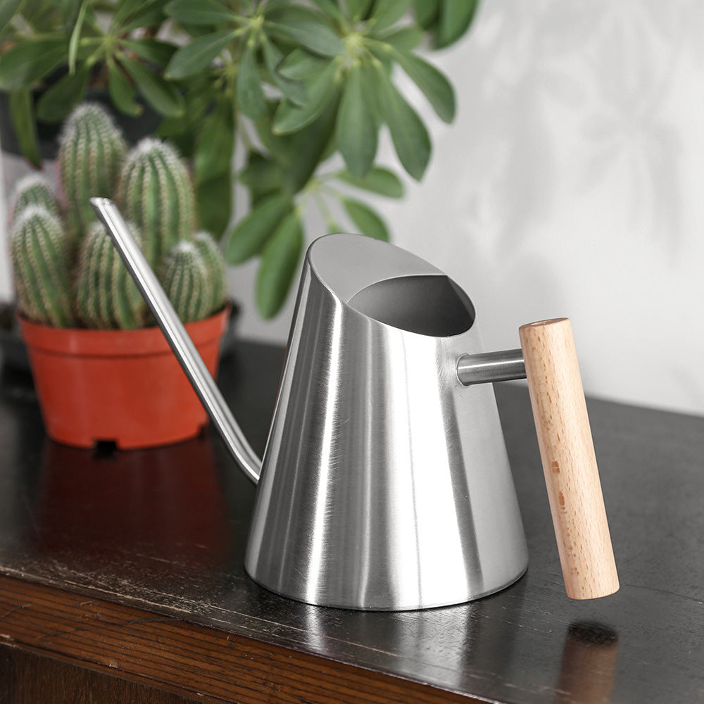 New long mouth fleshy watering kettle household watering kettle wooden handle stainless steel watering kettle gardening tools