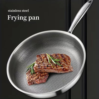 Thickened stainless steel frying pan full screen honeycomb electromagnetic gas stove universal frying pan less oil smoke composite bottom non-stick frying pan