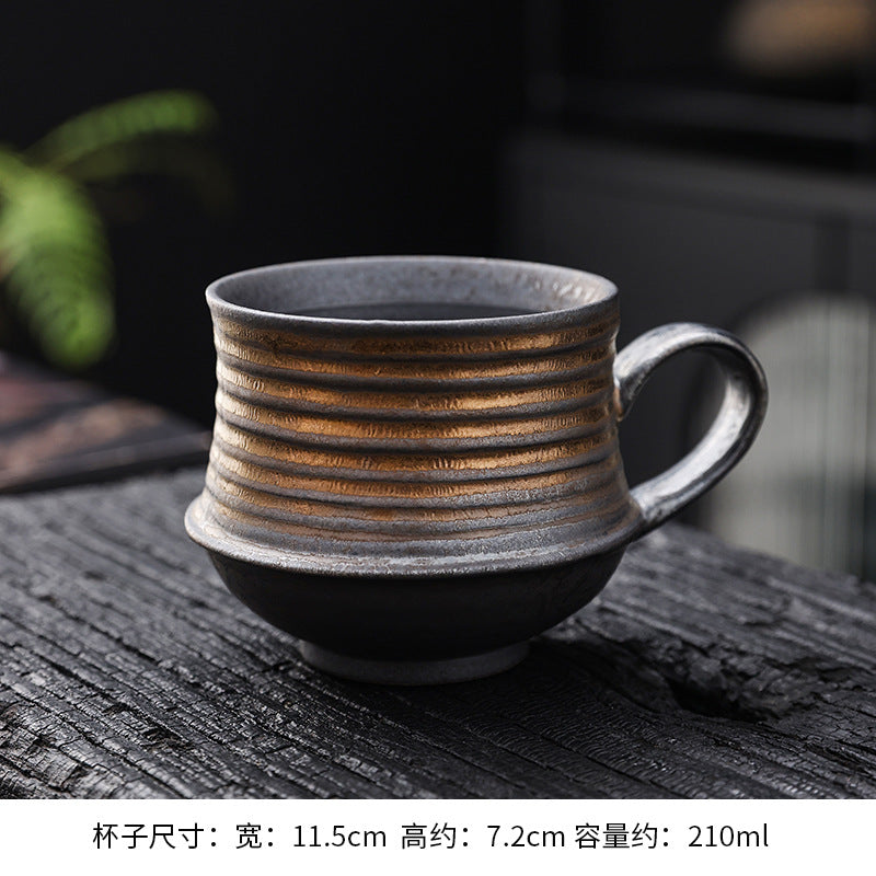 Cross-border retro coarse ceramic coffee cup and saucer set, American style personalized hand-pulled flower mug, household tea cup wholesale.