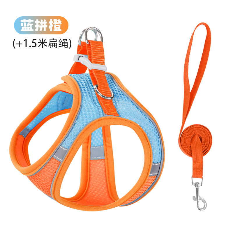 New vest-style pet leash nylon mesh dog harness set, reflective for dogs, available for wholesale.