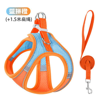 New vest-style pet leash nylon mesh dog harness set, reflective for dogs, available for wholesale.