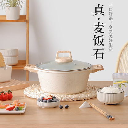 Maifan stone non-stick pot thickened large-capacity 4L double-bottomed soup pot household cooking pot stew pot porridge cooking noodle pot