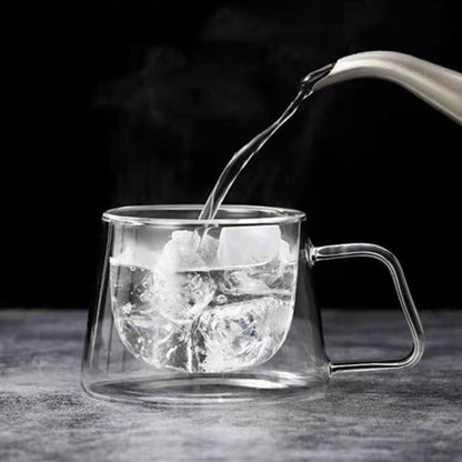 For sale manufacturer creative glass coffee cup double-layer insulated belt handle glass mug cappuccino breakfast cup