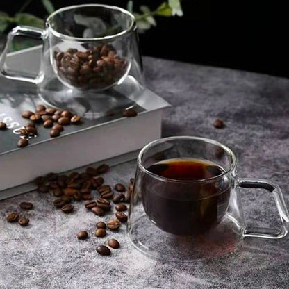 For sale manufacturer creative glass coffee cup double-layer insulated belt handle glass mug cappuccino breakfast cup