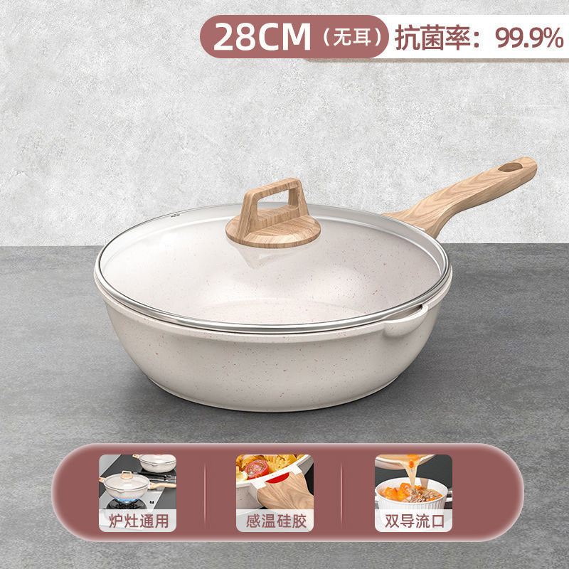 Cross-border aluminum pan Maifan stone thick bottom non-stick pan frying pan multi-functional household smokeless pan electric stove universal pan summer