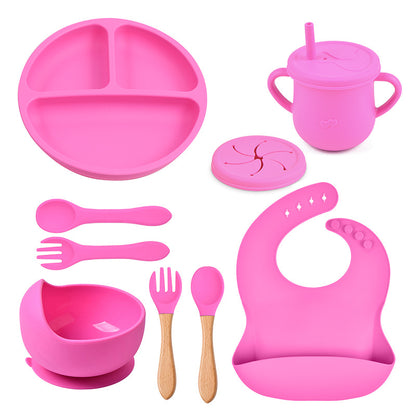 Baby food tray with compartments, baby suction cup, food-grade silicone bowl, tableware set, children's complementary food silicone tray