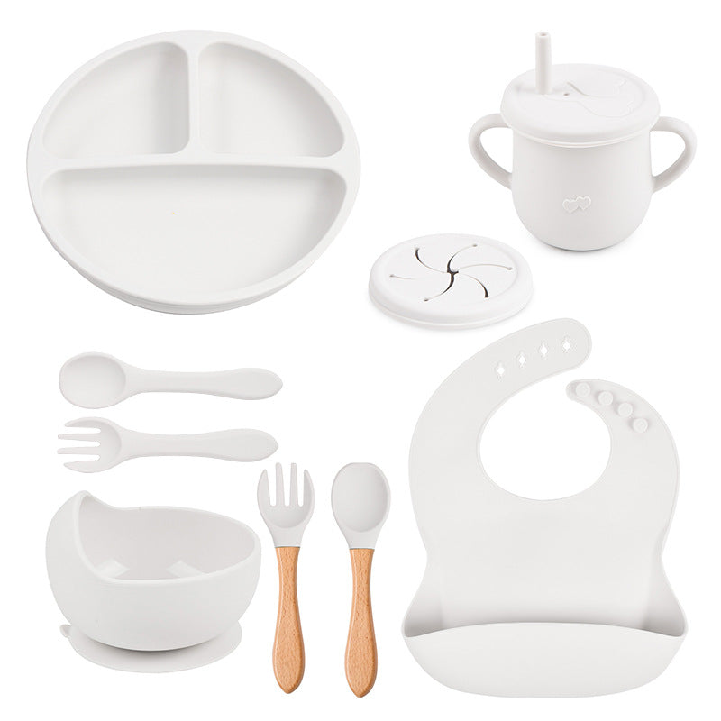 Baby food tray with compartments, baby suction cup, food-grade silicone bowl, tableware set, children's complementary food silicone tray