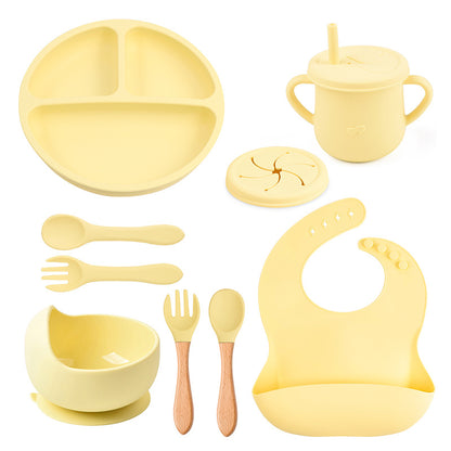 Baby food tray with compartments, baby suction cup, food-grade silicone bowl, tableware set, children's complementary food silicone tray