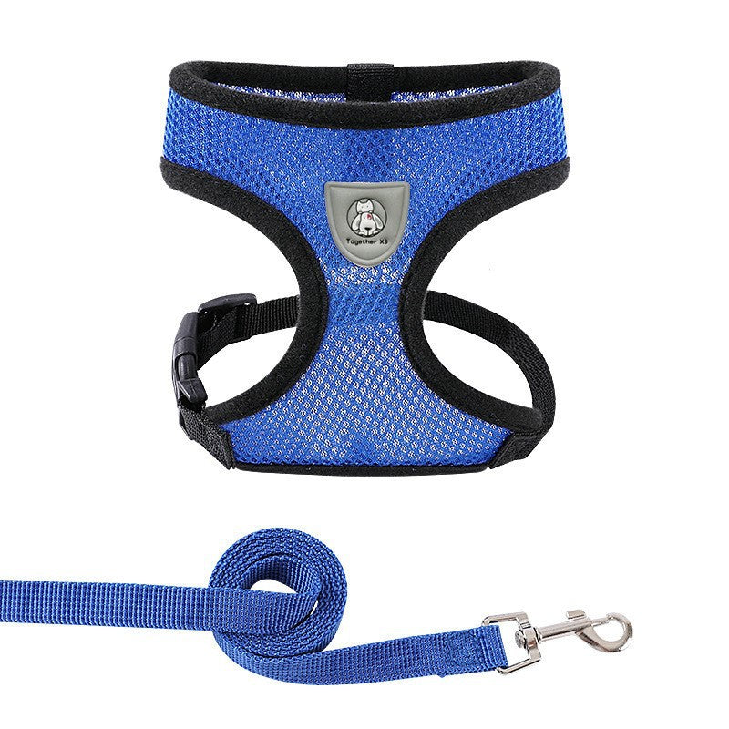 New vest-style pet leash nylon mesh dog harness set, reflective for dogs, available for wholesale.