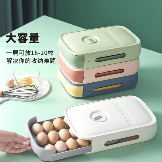 Household refrigerator fresh egg box with lid drawer kitchen storage box can be stacked rolling egg storage box