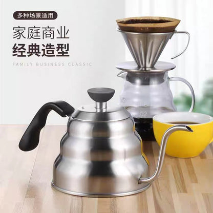 Stainless steel coffee pot hand brewing pot with thermometer hand brewing coffee pot Teflon fine mouth outdoor camping cloud pot