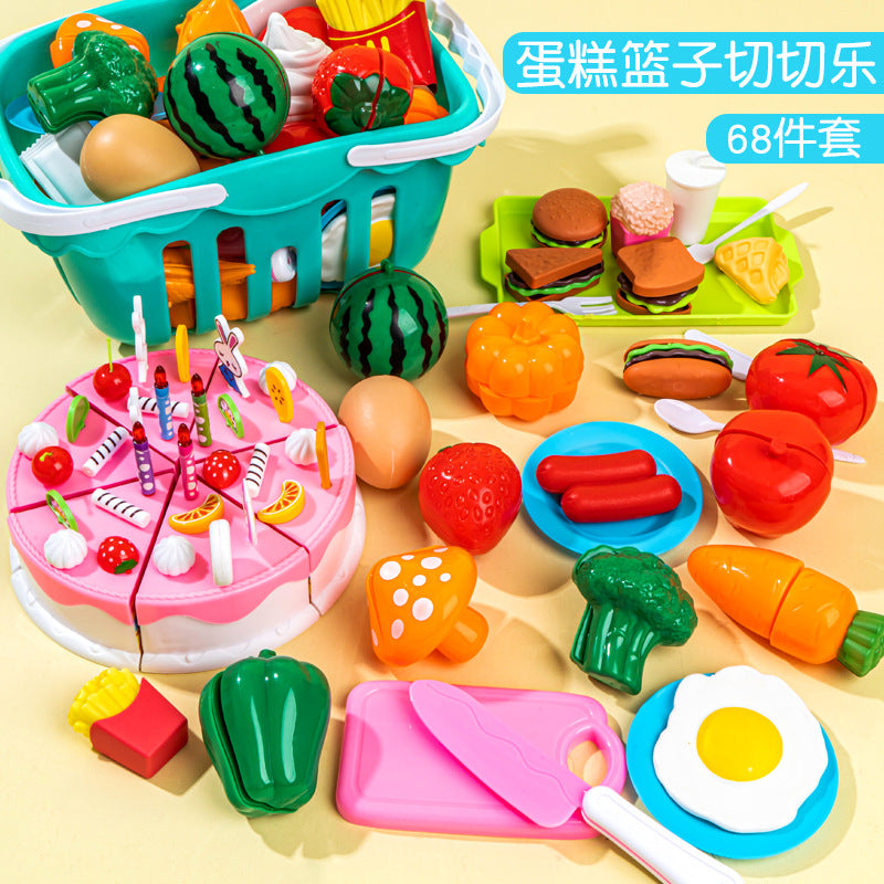 Fruit cutting toys Qieqiele girls simulation vegetable cake basket children's play house kitchen toy set