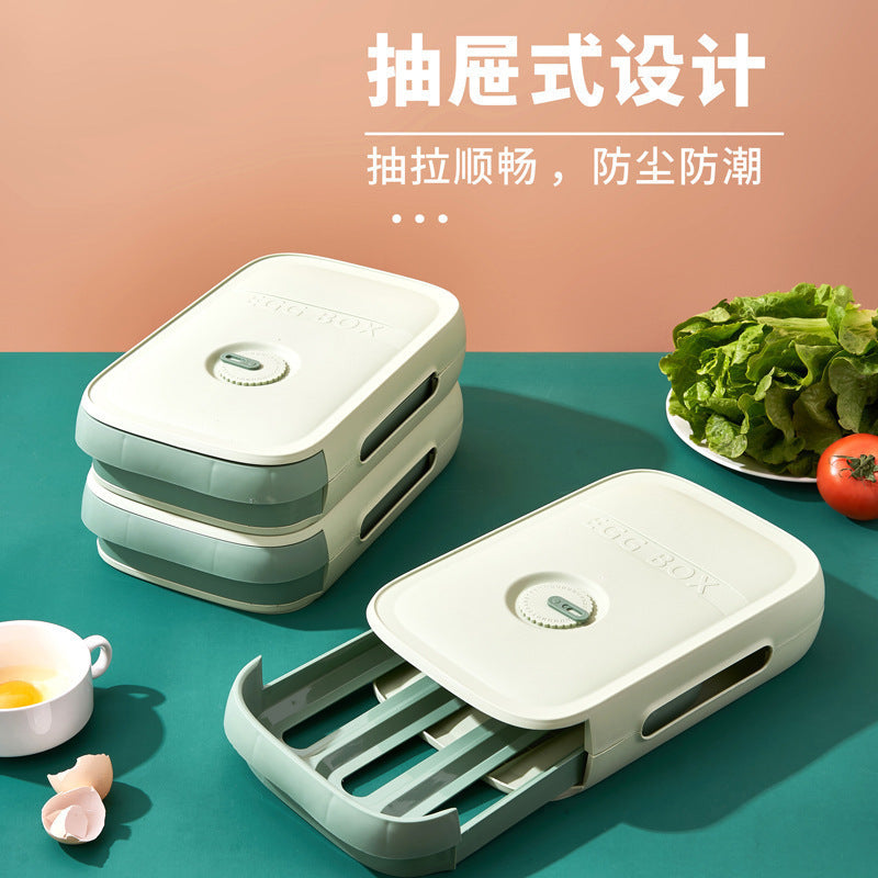 Household refrigerator fresh egg box with lid drawer kitchen storage box can be stacked rolling egg storage box